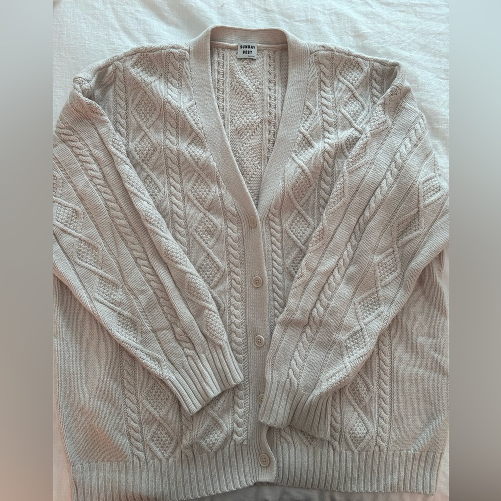 Sunday Best Cable Knit Cardigan - Light Beige